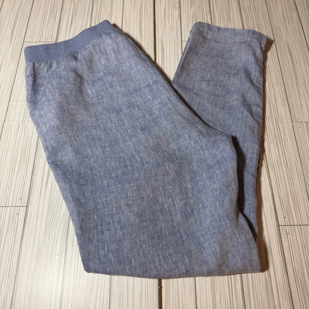 J.Jill Love Linen Pants Size XS Blue 100% Linen Pull On Straight Leg Lightweight